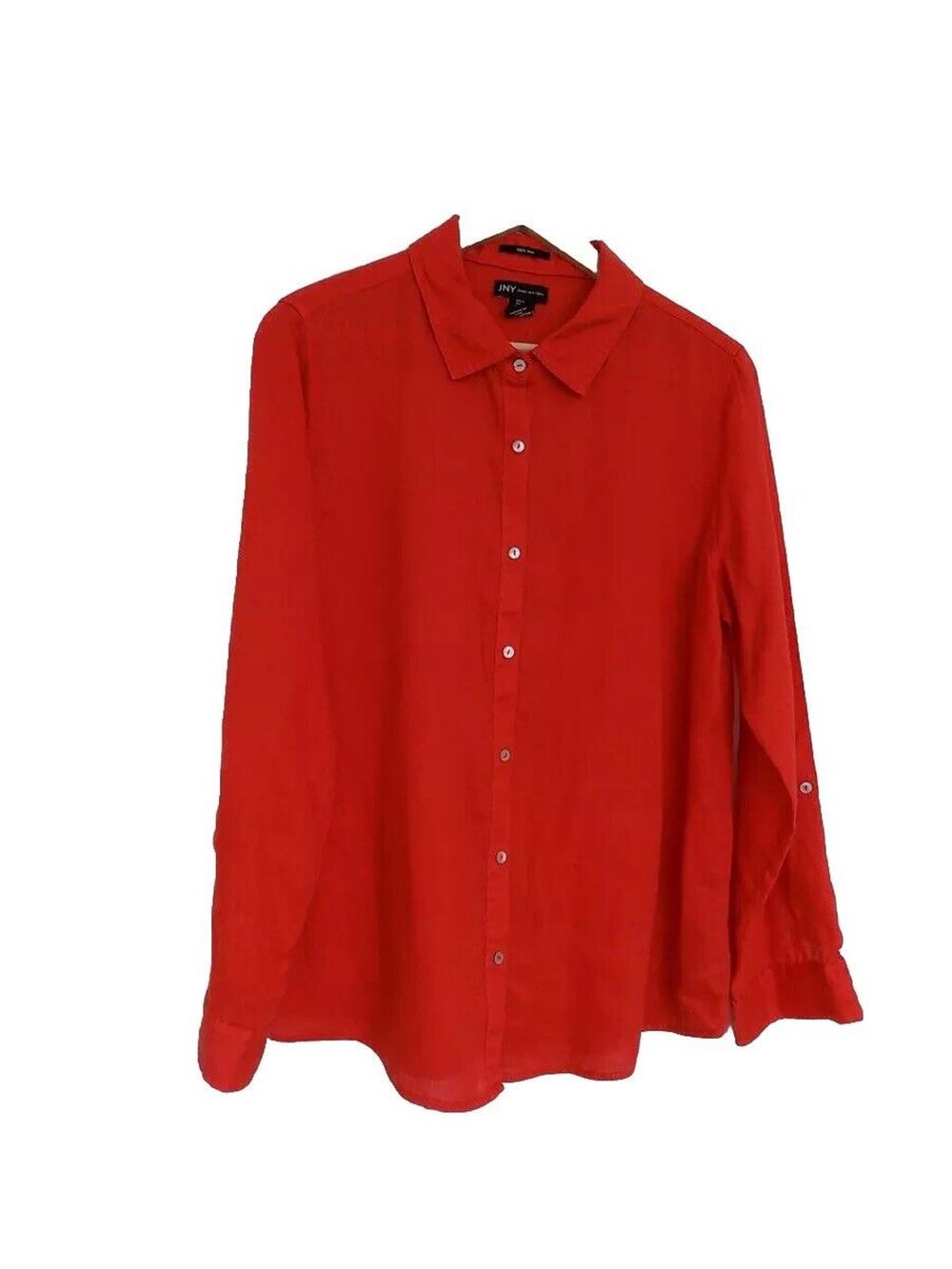Jones New York linen blouse roll tab long sleeve size Large